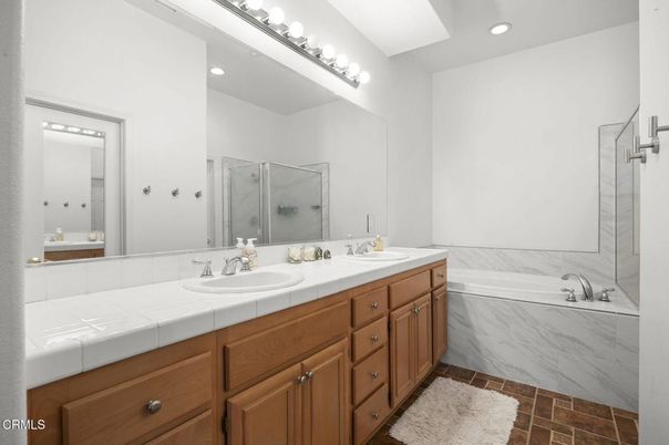 Bathroom, Dual Sink Vanities, Interior, Recessed Lighting, Tile Countertops