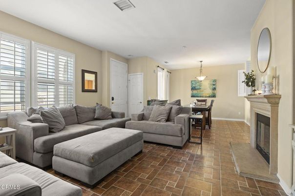 Dining room, Fireplace, Interior, Living room, Pendant Lights