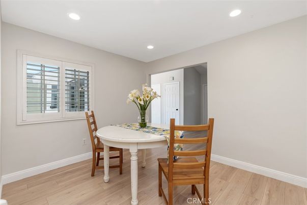 Dining room, Interior, Recessed Lighting, Wood Texture Flooring