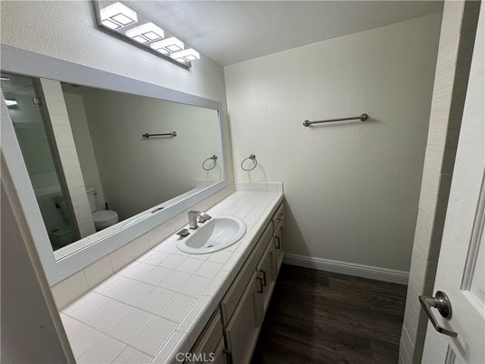 Bathroom, Interior, Tile Countertops, Wood Texture Flooring