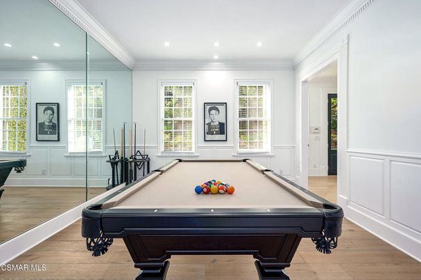 Billiard Table, Game Room, Interior, Recessed Lighting, Wood Texture Flooring