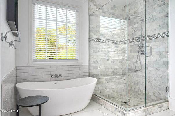 Bathroom, Free Standing Baths, Glass Shower, Interior, Marble Walls