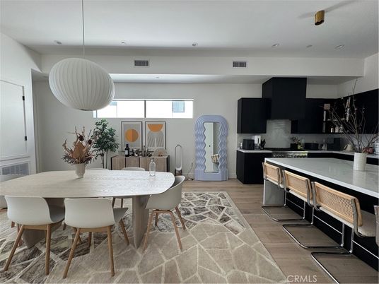 Dining room, Interior, Kitchen, Pendant Lights, Recessed Lighting, Wood Texture Flooring