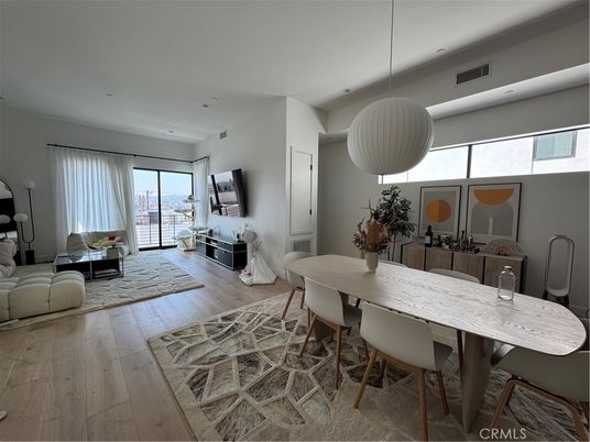 Dining room, Interior, Living room, Pendant Lights, Wood Texture Flooring