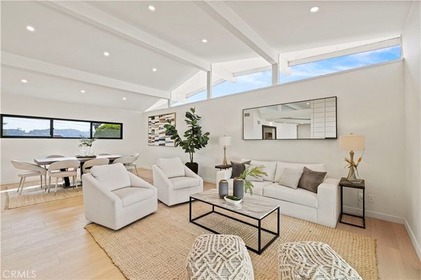 Dining room, Interior, Living room, Recessed Lighting, Wood Texture Flooring