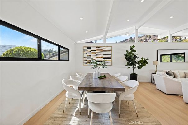 Dining room, Interior, Recessed Lighting, Wood Texture Flooring