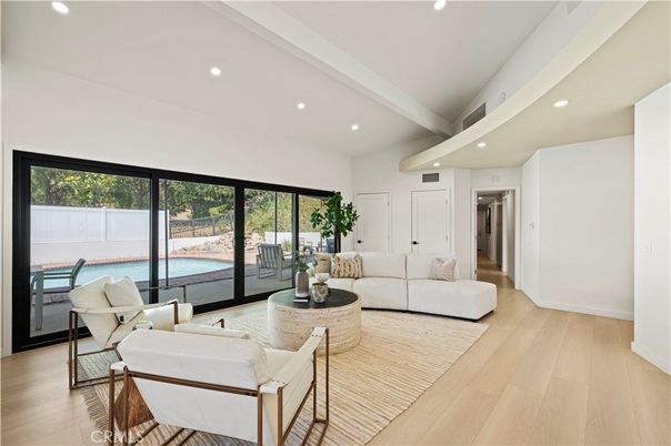 Interior, Living room, Recessed Lighting, Water, Wood Texture Flooring