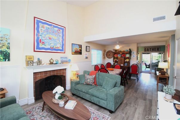 Dining room, Fireplace, Interior, Living room, Wood Texture Flooring