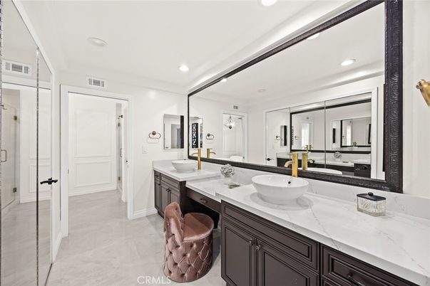 Bathroom, Dual Sink Vanities, Glass Shower, Interior, Recessed Lighting