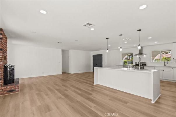 Interior, Kitchen, Pendant Lights, Recessed Lighting, Wood Texture Flooring