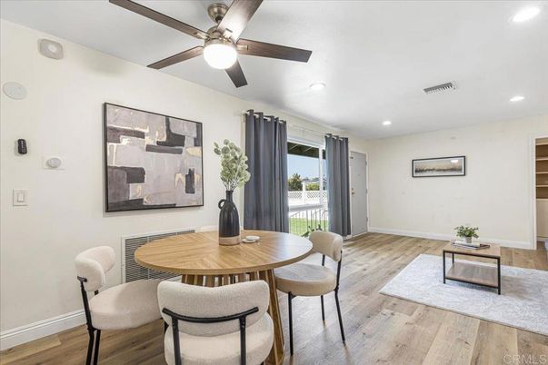Dining room, Interior, Recessed Lighting, Wood Texture Flooring