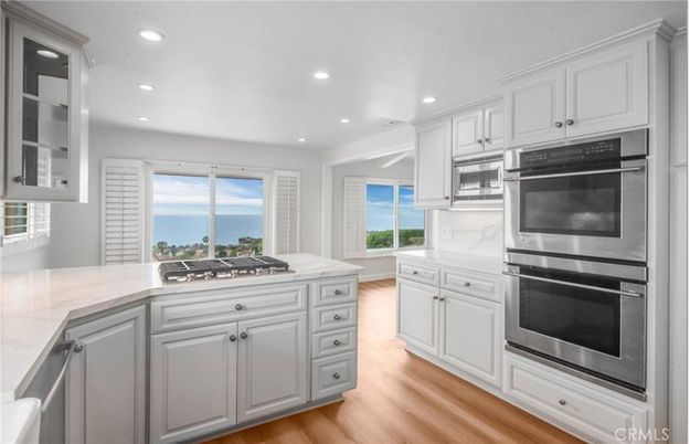Interior, Kitchen, Recessed Lighting, Stainless Steel Appliances, Water, Wood Texture Flooring