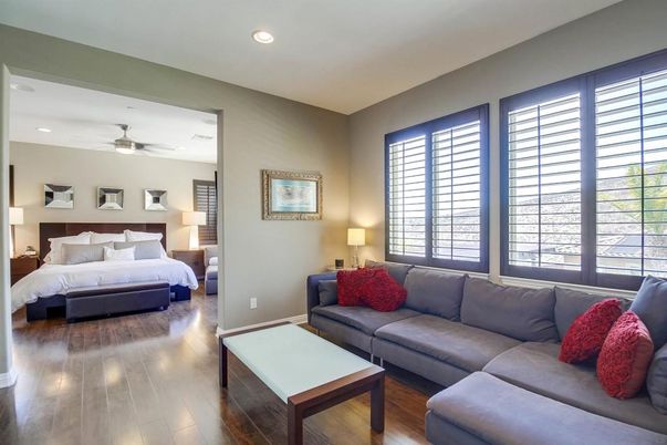 Bedroom, Interior, Living room, Recessed Lighting, Wood Texture Flooring