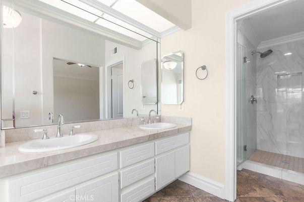 Bathroom, Dual Sink Vanities, Glass Shower, Interior, Marble Walls