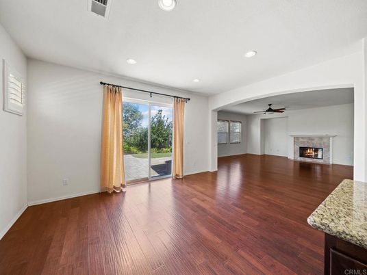 Empty room, Fireplace, Interior, Recessed Lighting, Wood Texture Flooring