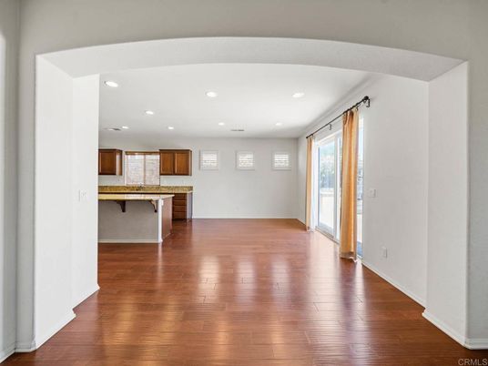 Empty room, Interior, Kitchen, Recessed Lighting, Wood Texture Flooring