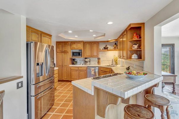 Interior, Kitchen, Recessed Lighting, Stainless Steel Appliances, Tile Countertops