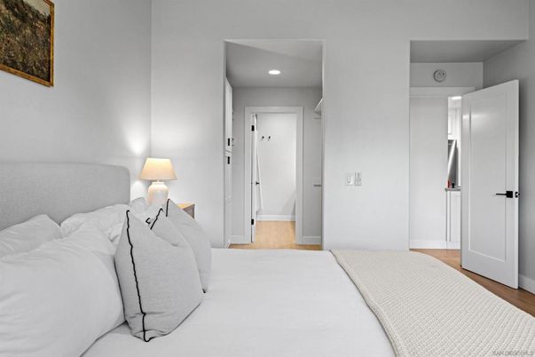 Bedroom, Interior, Recessed Lighting, Wood Texture Flooring