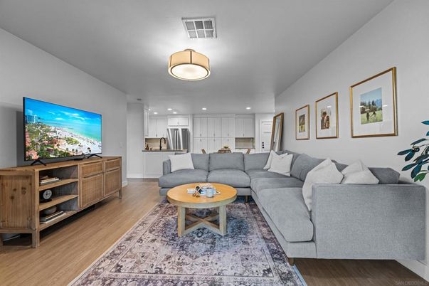 Interior, Kitchen, Living room, Recessed Lighting, Stainless Steel Appliances, Wood Texture Flooring