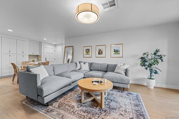 Dining room, Interior, Living room, Recessed Lighting, Wood Texture Flooring
