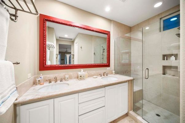 Bathroom, Dual Sink Vanities, Glass Shower, Interior, Recessed Lighting