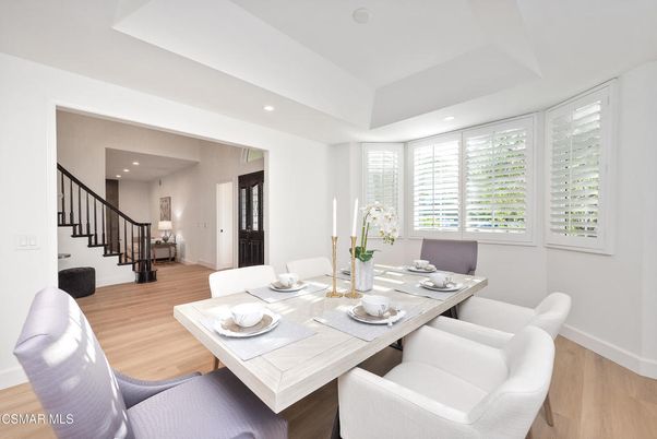 Dining room, Interior, Recessed Lighting, Wood Texture Flooring