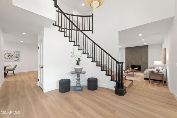 Fireplace, Interior, Recessed Lighting, Wood Texture Flooring