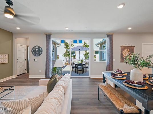 Dining room, Interior, Living room, Recessed Lighting, Wood Texture Flooring