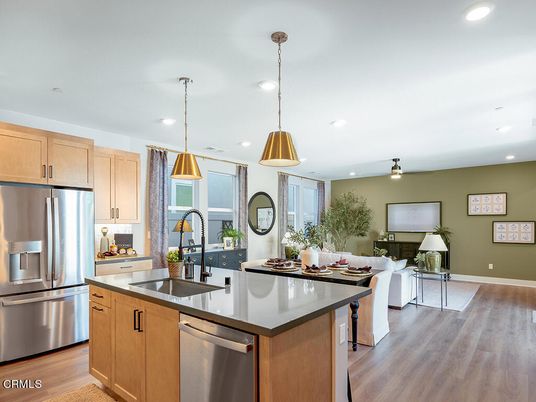 Interior, Kitchen, Living room, Pendant Lights, Recessed Lighting, Stainless Steel Appliances, Wood Texture Flooring