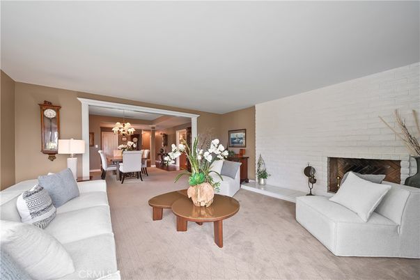 Chandelier, Dining room, Fireplace, Interior, Living room, Stone Walls