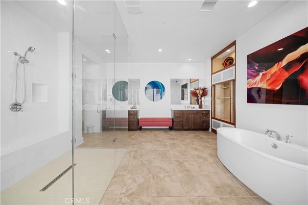 Bathroom, Dual Sink Vanities, Free Standing Baths, Glass Shower, Interior, Recessed Lighting