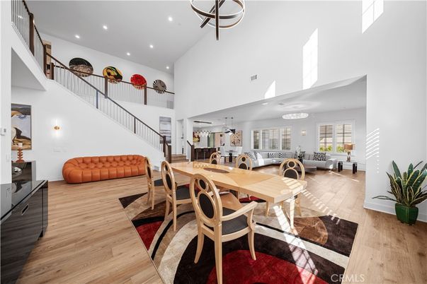 Dining room, Interior, Living room, Recessed Lighting, Wood Texture Flooring
