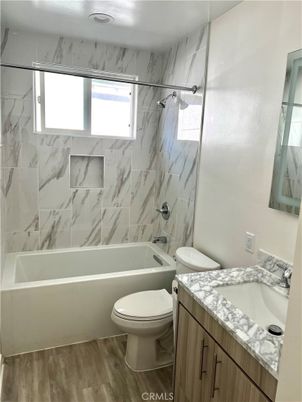 Bathroom, Interior, Marble Walls, Wood Texture Flooring