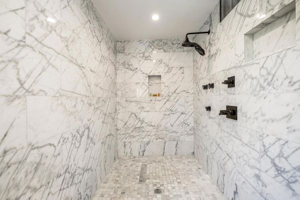 Bathroom, Interior, Marble Walls, Recessed Lighting