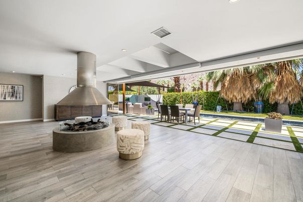 Exterior, Fireplace, Recessed Lighting, Wood Texture Flooring