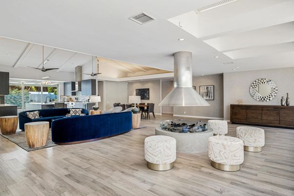 Dining room, Interior, Living room, Recessed Lighting, Wood Texture Flooring