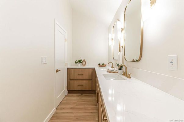 Bathroom, Dual Sink Vanities, Interior, Wood Texture Flooring