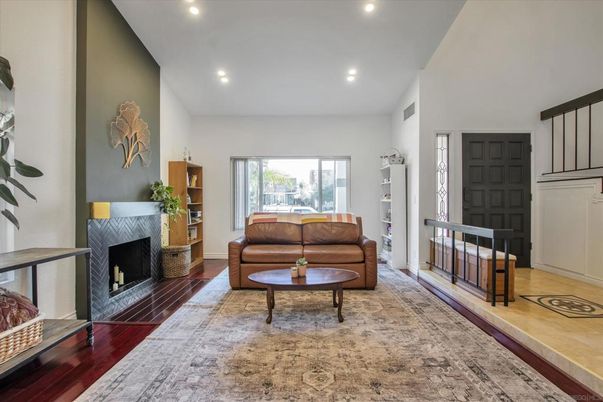 Fireplace, Interior, Recessed Lighting, Wood Texture Flooring