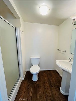 Bathroom, Glass Shower, Interior, Wood Texture Flooring