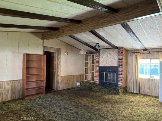 Empty room, Fireplace, Interior, Wooden Beams, Wooden Walls