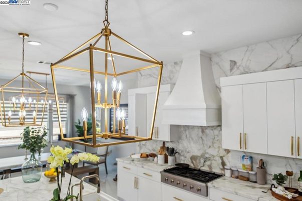 Interior, Kitchen, Marble Walls, Pendant Lights, Recessed Lighting