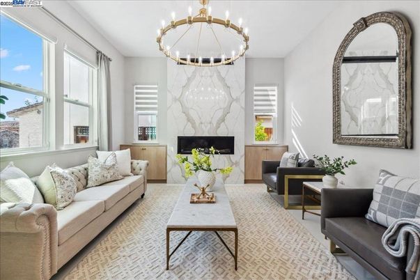 Fireplace, Interior, Living room, Marble Walls, Pendant Lights