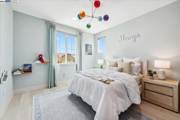 Bedroom, Interior, Pendant Lights, Wood Texture Flooring