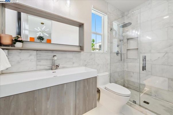 Bathroom, Glass Shower, Interior, Marble Walls, Recessed Lighting