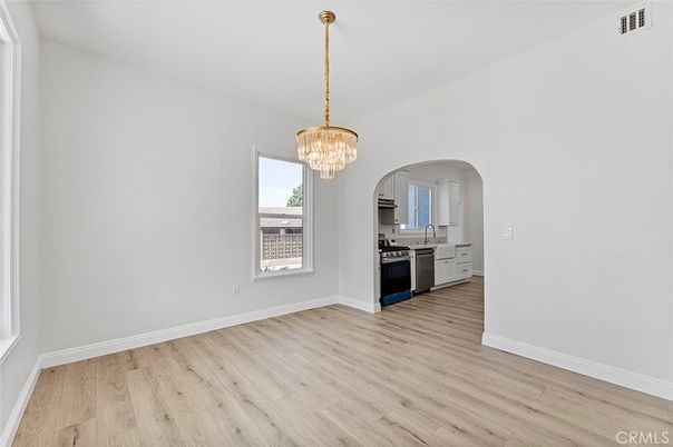 Chandelier, Empty room, Interior, Kitchen, Wood Texture Flooring