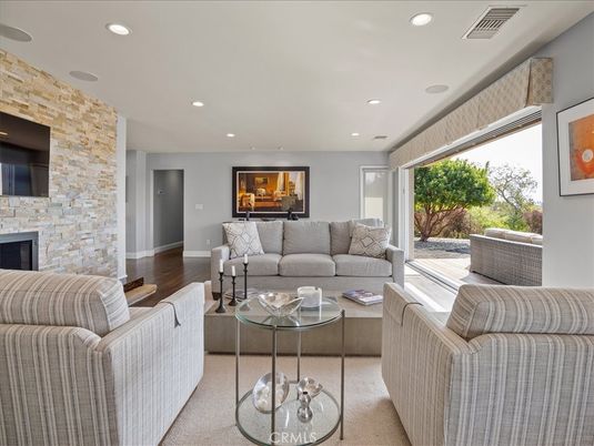 Fireplace, Interior, Living room, Recessed Lighting, Stone Walls