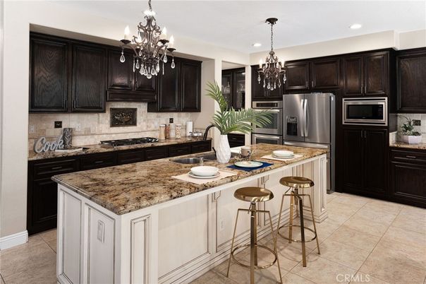 Chandelier, Interior, Kitchen, Recessed Lighting, Stainless Steel Appliances