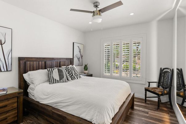 Bedroom, Interior, Recessed Lighting, Wood Texture Flooring