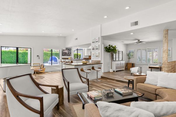 Interior, Living room, Recessed Lighting, Wood Texture Flooring