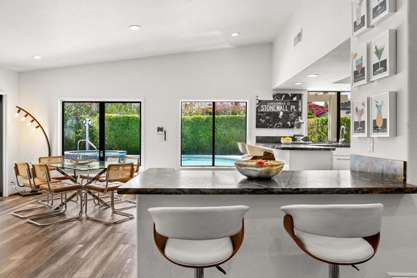 Dining room, Interior, Kitchen, Recessed Lighting, Wood Texture Flooring